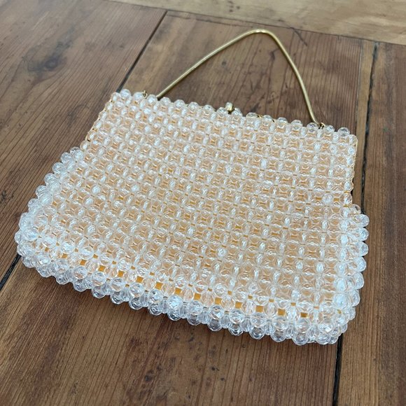 vintage Hong Kong handmade round beaded gold lining serpentine handled purse - Picture 9 of 12